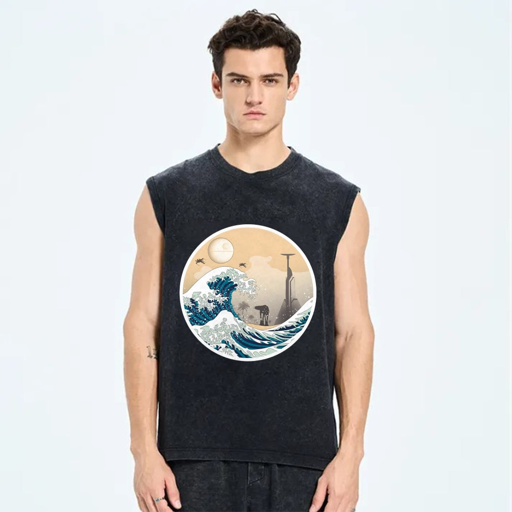 The Great Wave off Scarif Vintage Distressed Washed Tank Top