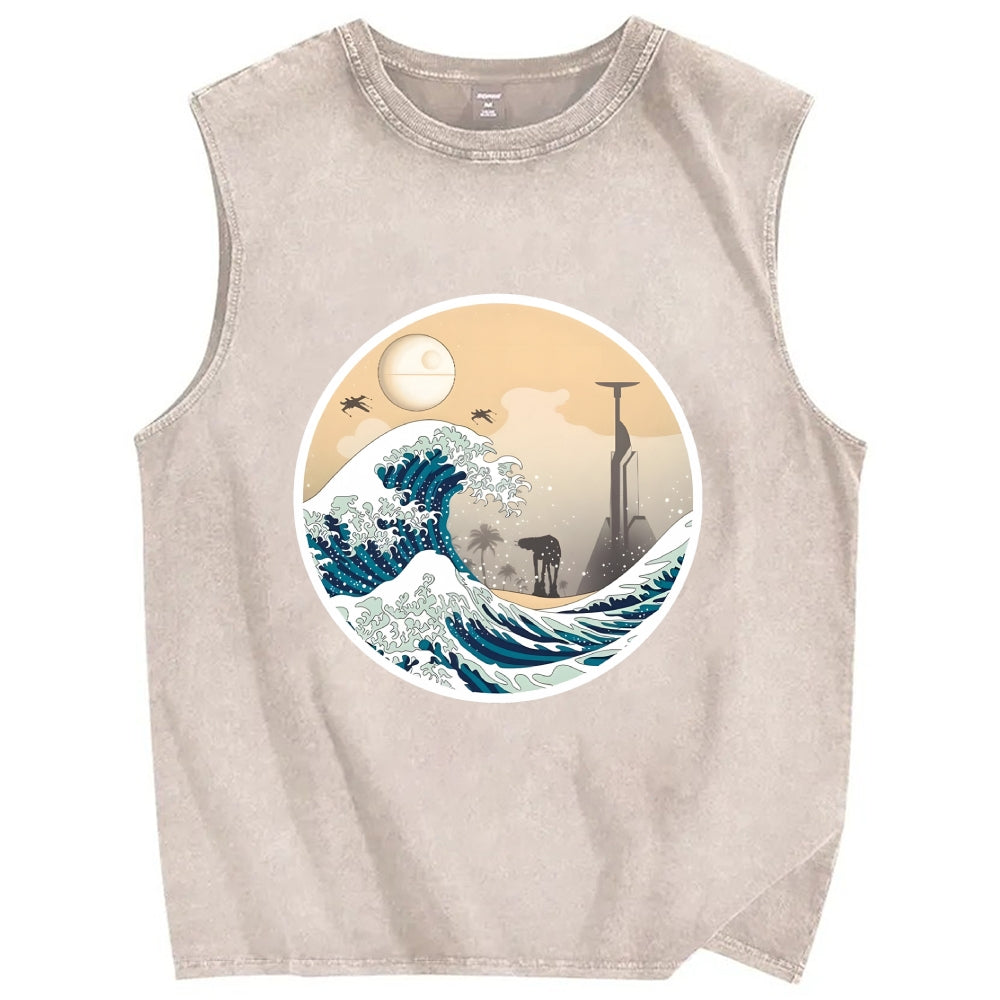 The Great Wave off Scarif Vintage Distressed Washed Tank Top