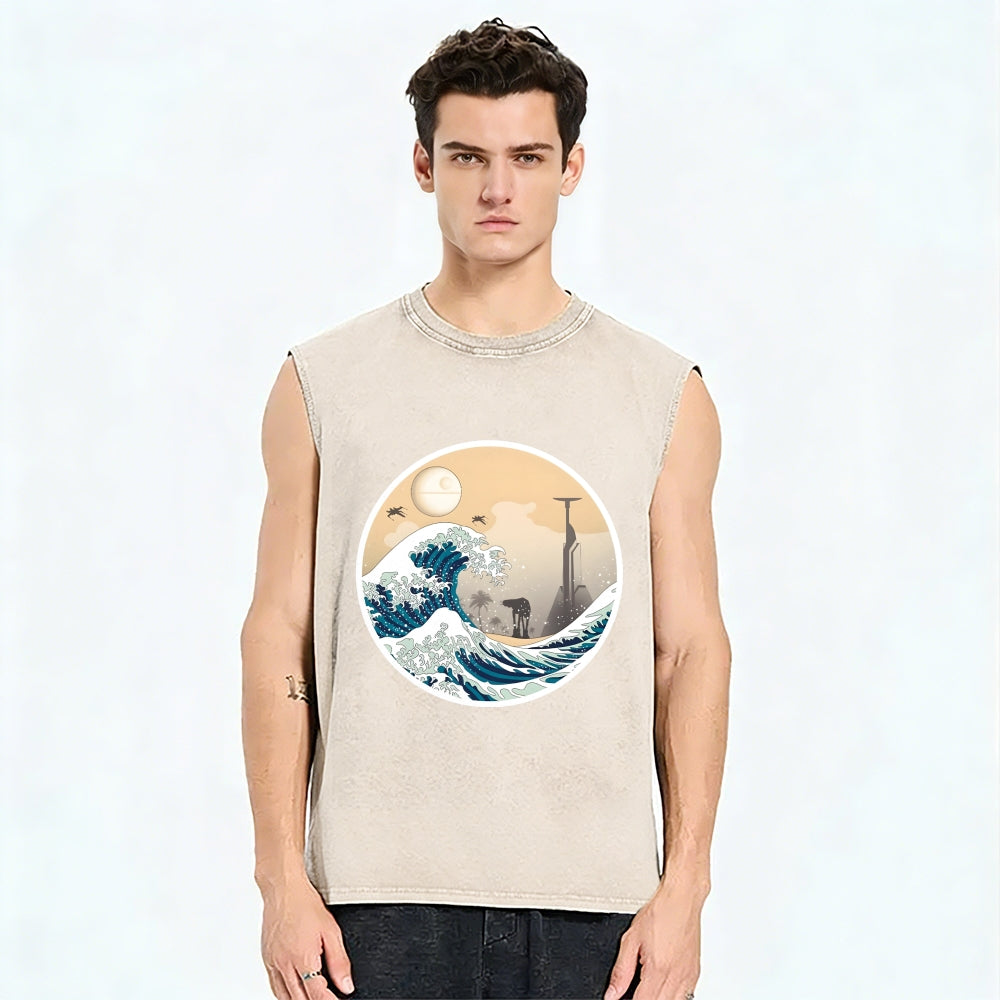 The Great Wave off Scarif Vintage Distressed Washed Tank Top