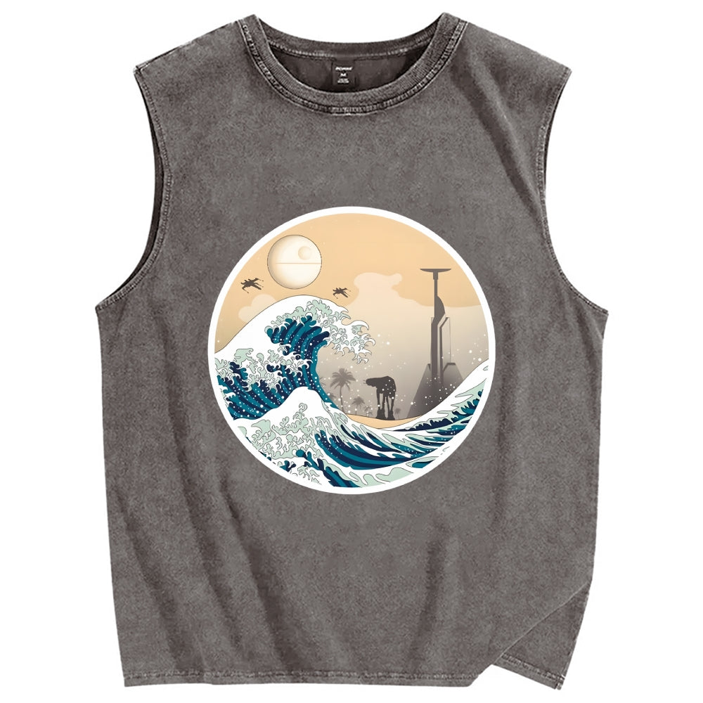 The Great Wave off Scarif Vintage Distressed Washed Tank Top