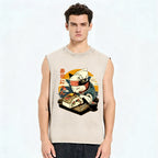 Sushi Meow Cat Vintage Distressed Washed Tank Top