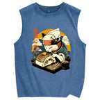 Sushi Meow Cat Vintage Distressed Washed Tank Top