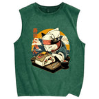 Sushi Meow Cat Vintage Distressed Washed Tank Top