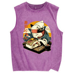 Sushi Meow Cat Vintage Distressed Washed Tank Top