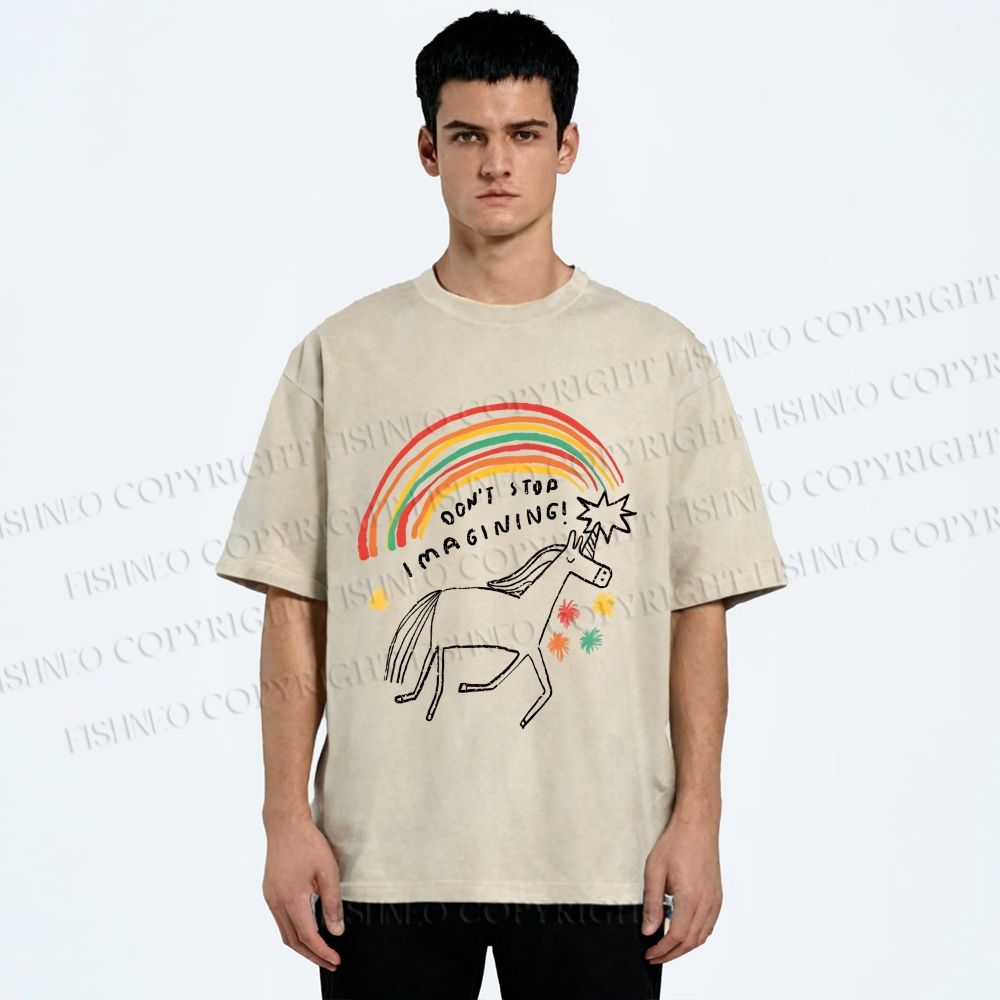 Unisex Imagining Unicorn Printed Washed Tee