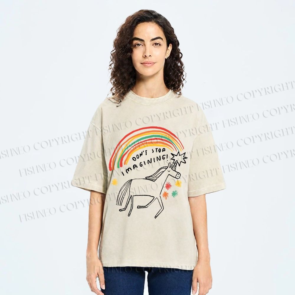Unisex Imagining Unicorn Printed Washed Tee