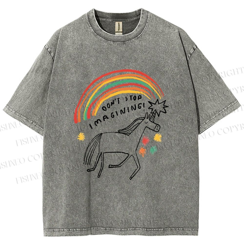 Unisex Imagining Unicorn Printed Washed Tee