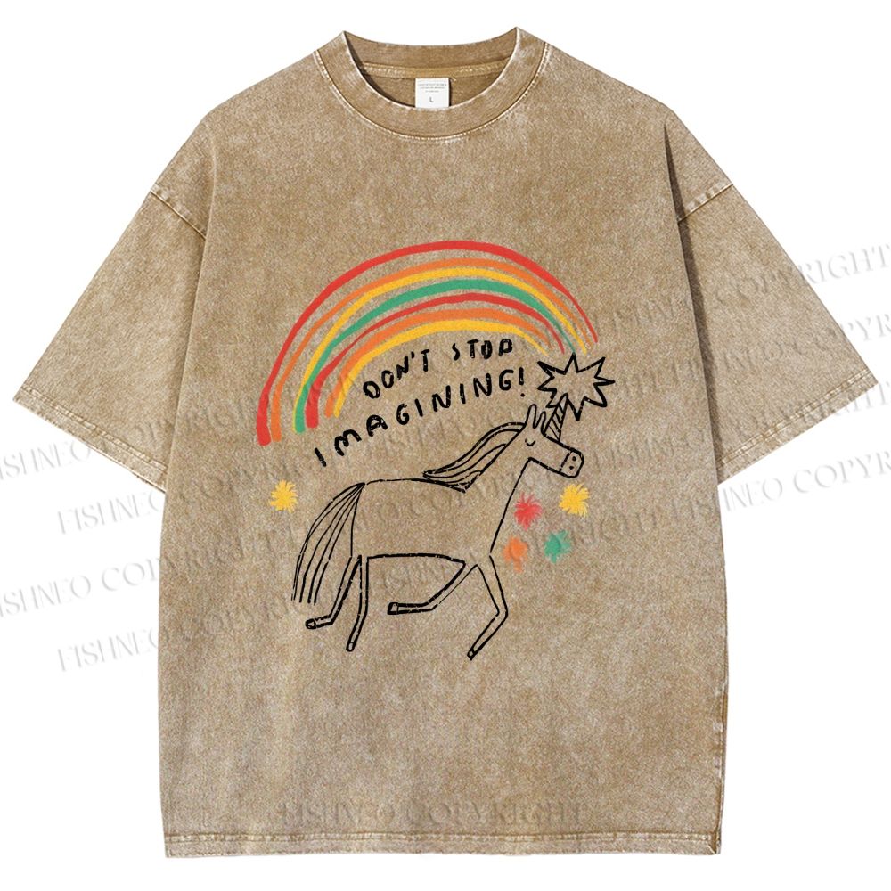 Unisex Imagining Unicorn Printed Washed Tee