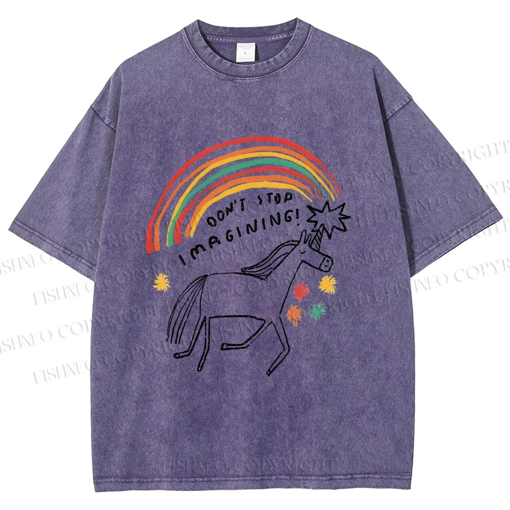 Unisex Imagining Unicorn Printed Washed Tee
