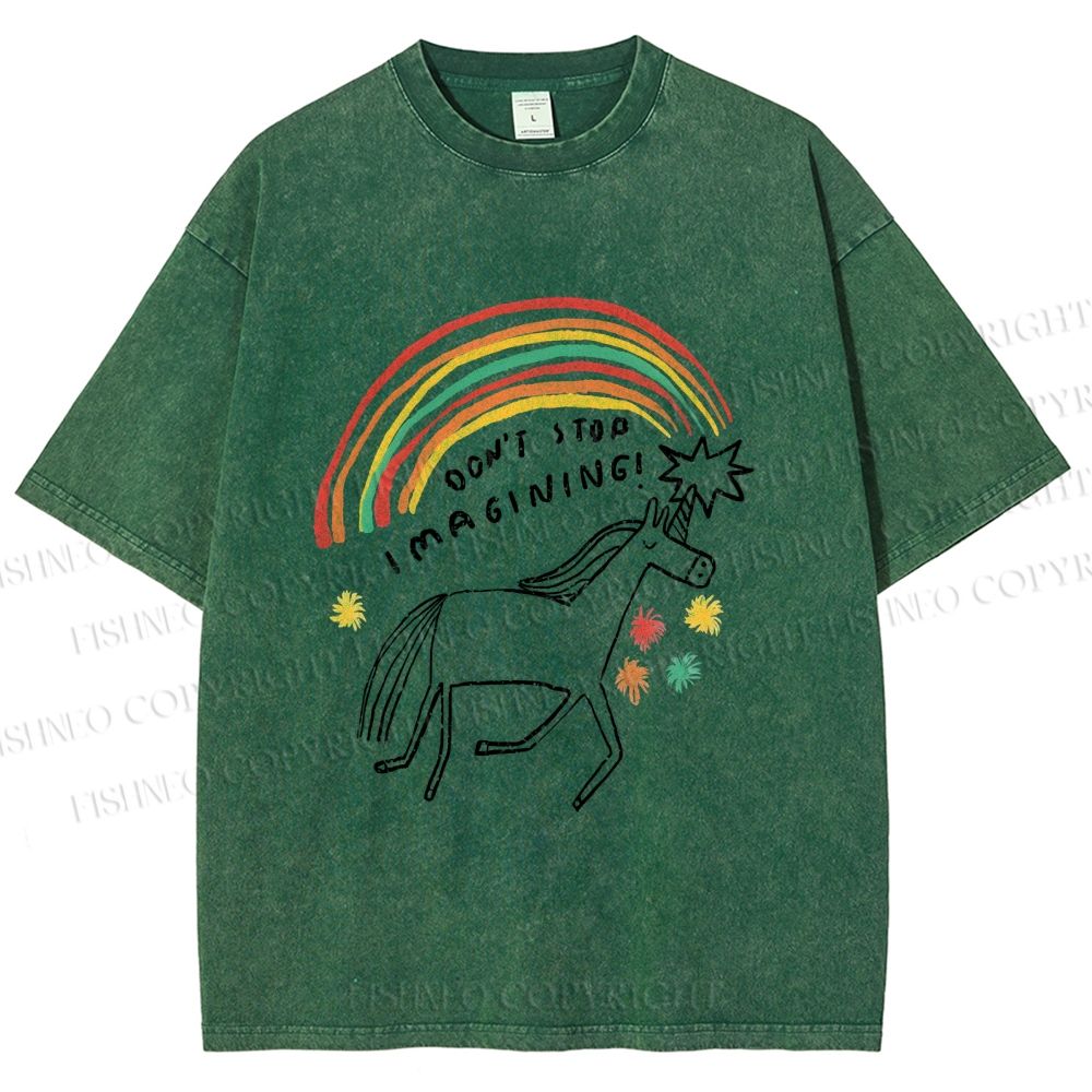 Unisex Imagining Unicorn Printed Washed Tee