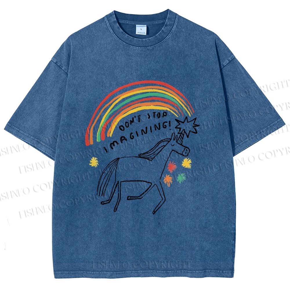 Unisex Imagining Unicorn Printed Washed Tee
