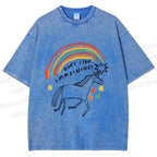 Unisex Imagining Unicorn Printed Washed Tee