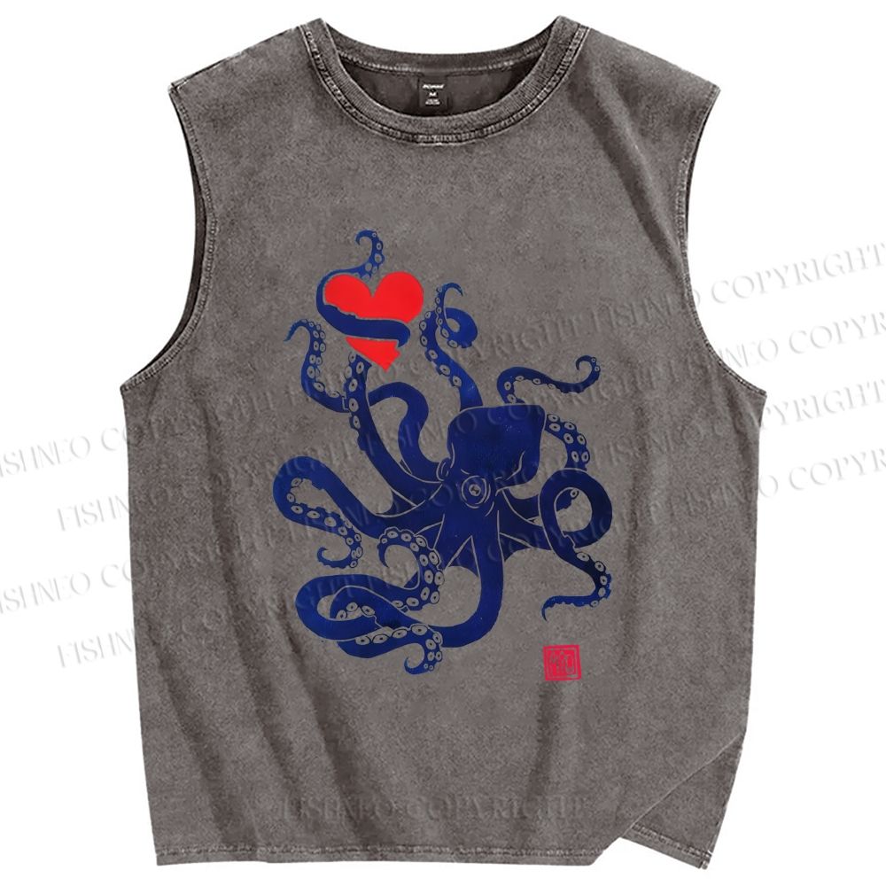 Unisex The Lure of the Sea Octopus Printed Washed Tank Top