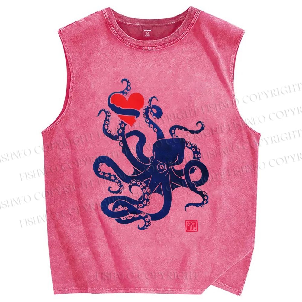 Unisex The Lure of the Sea Octopus Printed Washed Tank Top