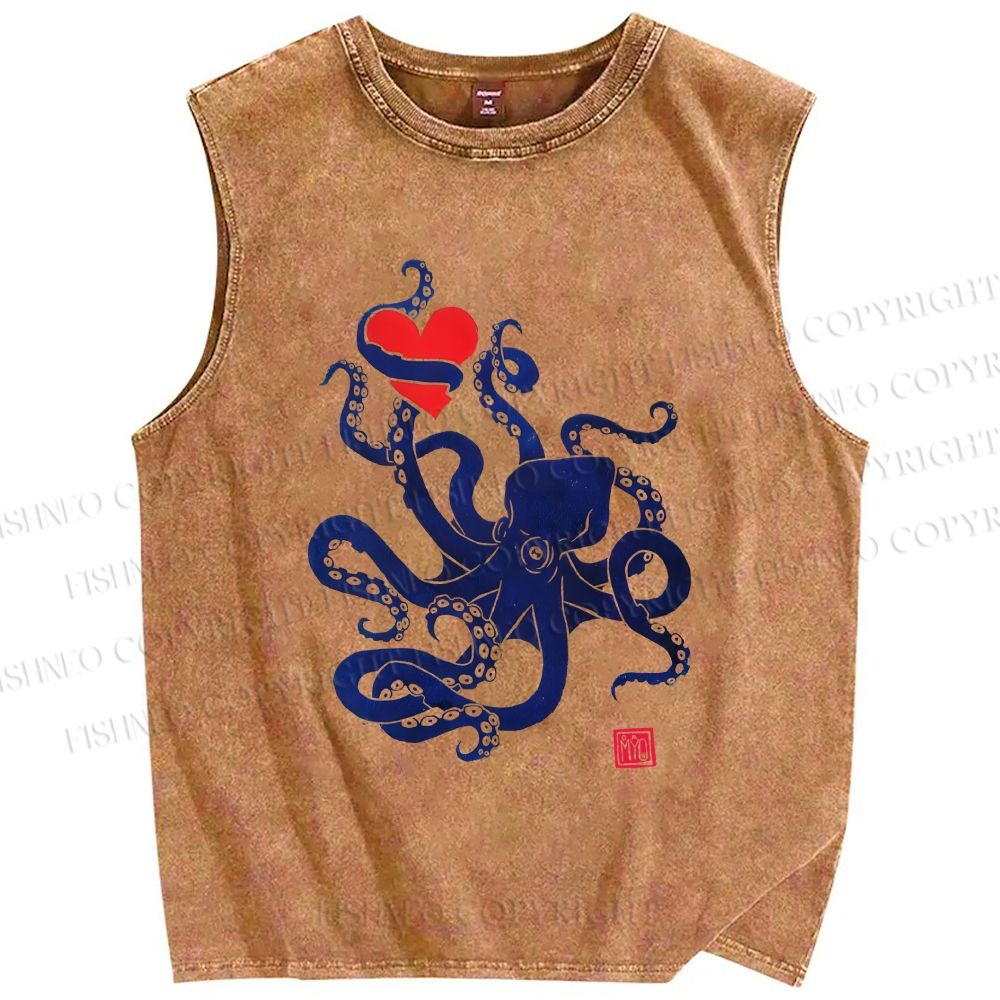 Unisex The Lure of the Sea Octopus Printed Washed Tank Top