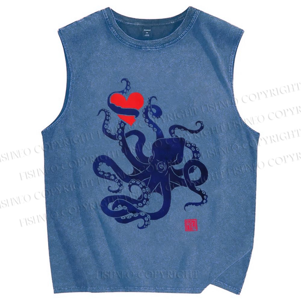 Unisex The Lure of the Sea Octopus Printed Washed Tank Top