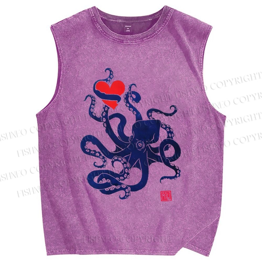Unisex The Lure of the Sea Octopus Printed Washed Tank Top