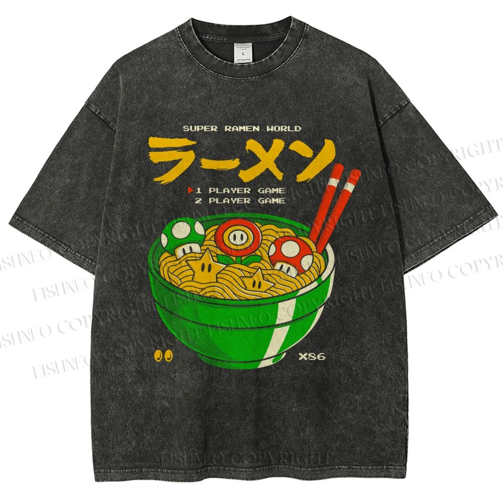 Unisex Super Ramen World Printed Washed Tee