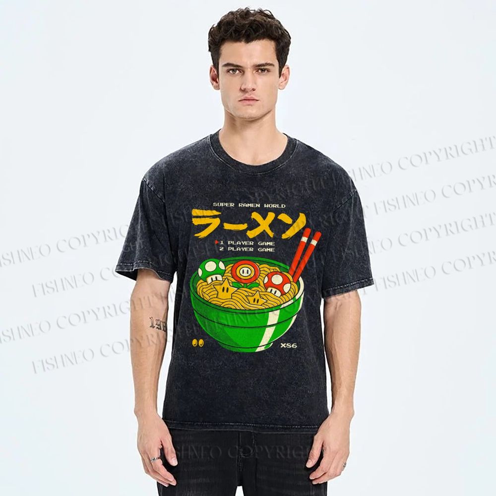 Unisex Super Ramen World Printed Washed Tee