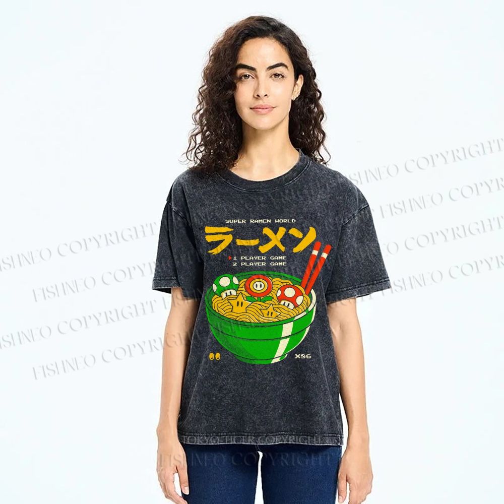 Unisex Super Ramen World Printed Washed Tee