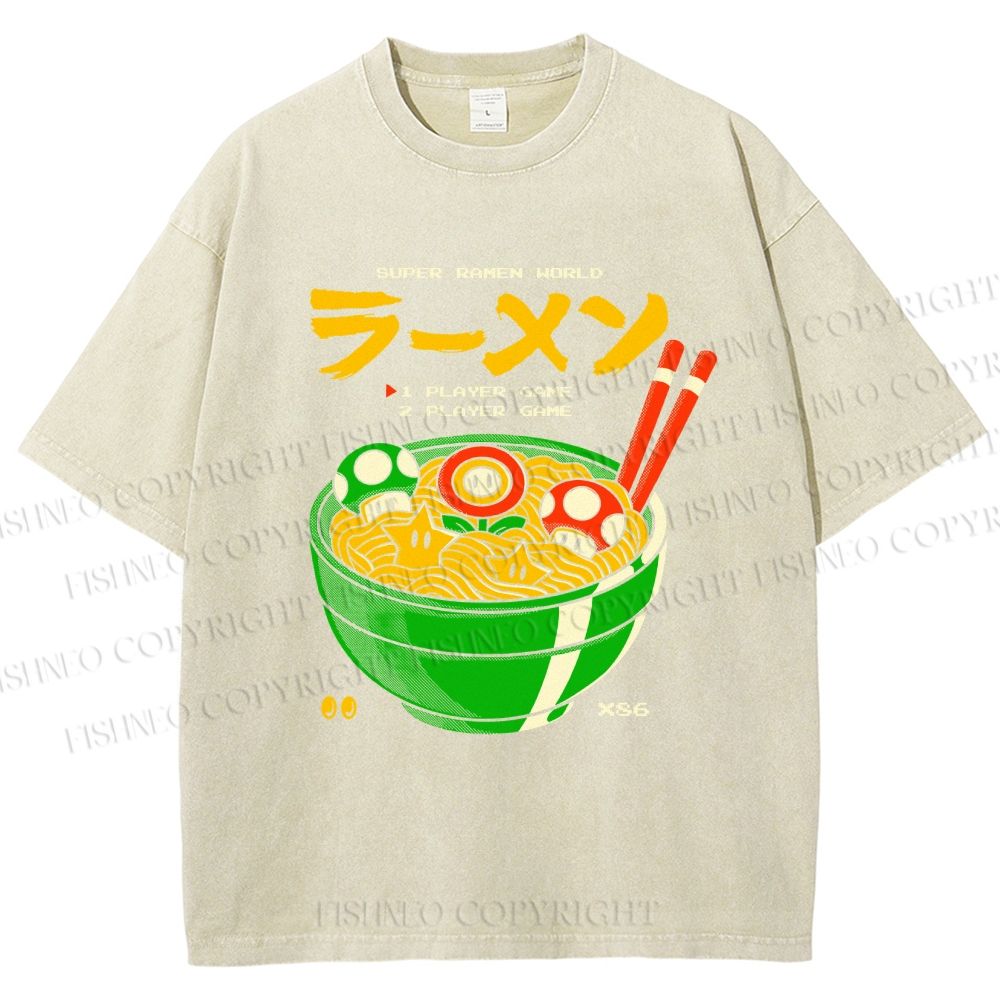 Unisex Super Ramen World Printed Washed Tee