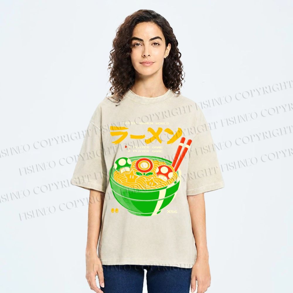 Unisex Super Ramen World Printed Washed Tee