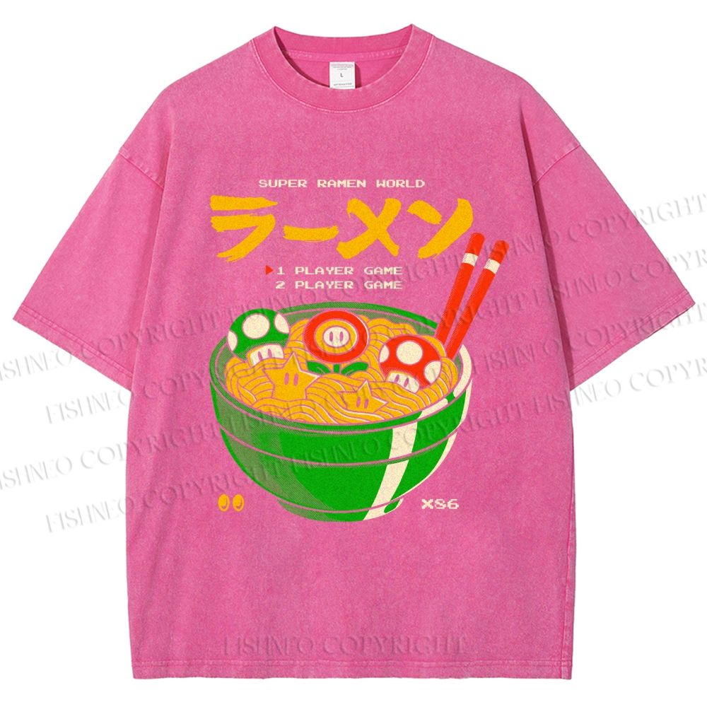 Unisex Super Ramen World Printed Washed Tee