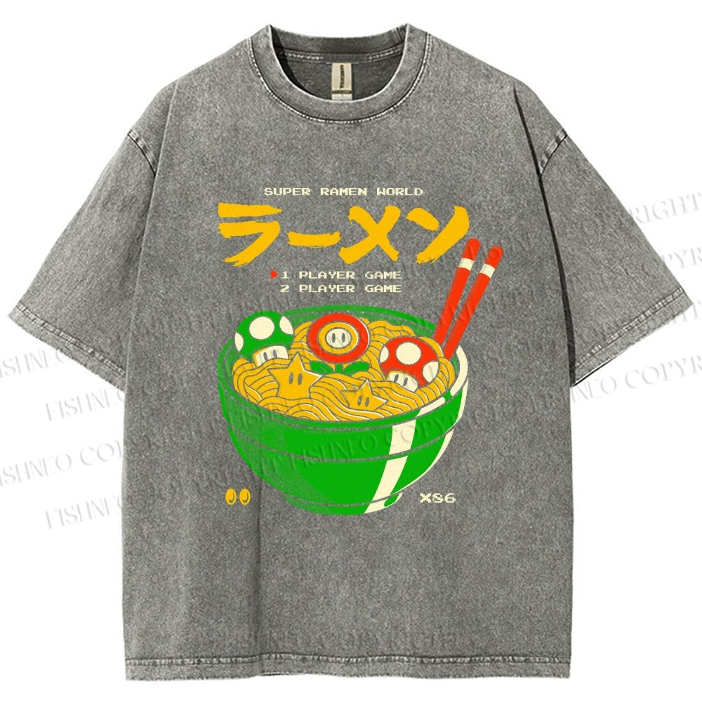 Unisex Super Ramen World Printed Washed Tee