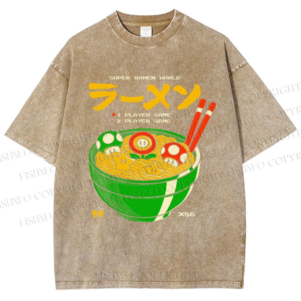 Unisex Super Ramen World Printed Washed Tee