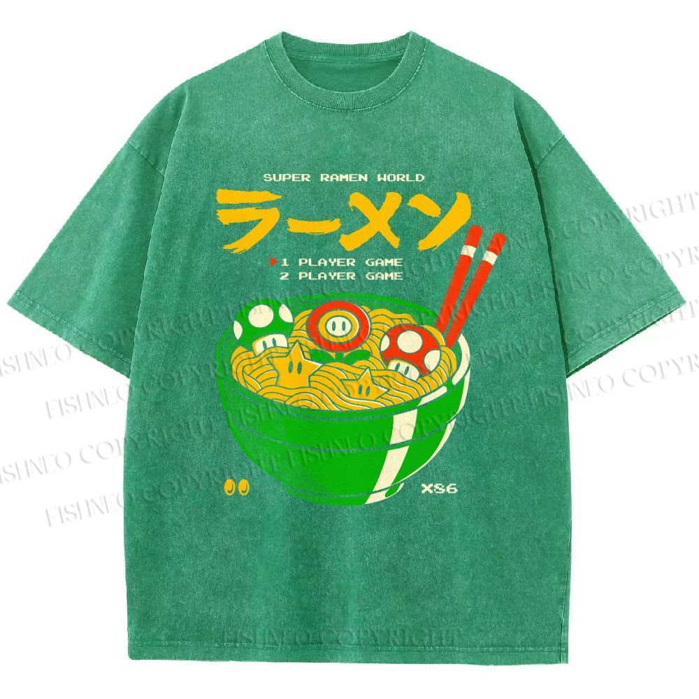 Unisex Super Ramen World Printed Washed Tee