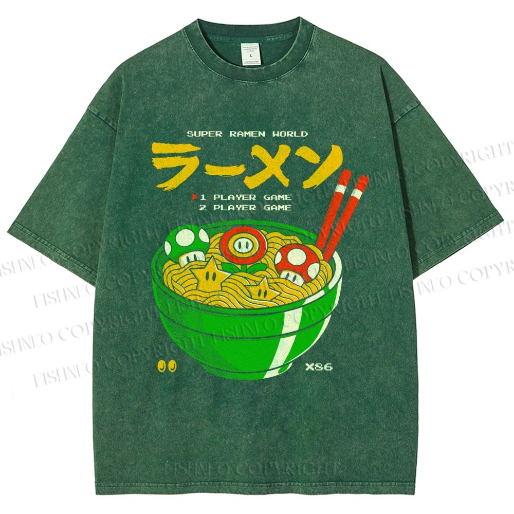Unisex Super Ramen World Printed Washed Tee