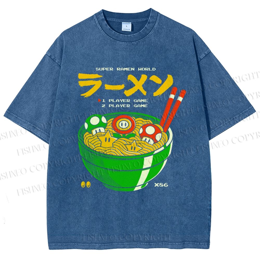 Unisex Super Ramen World Printed Washed Tee