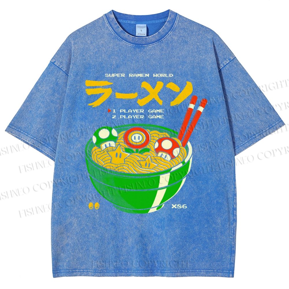 Unisex Super Ramen World Printed Washed Tee