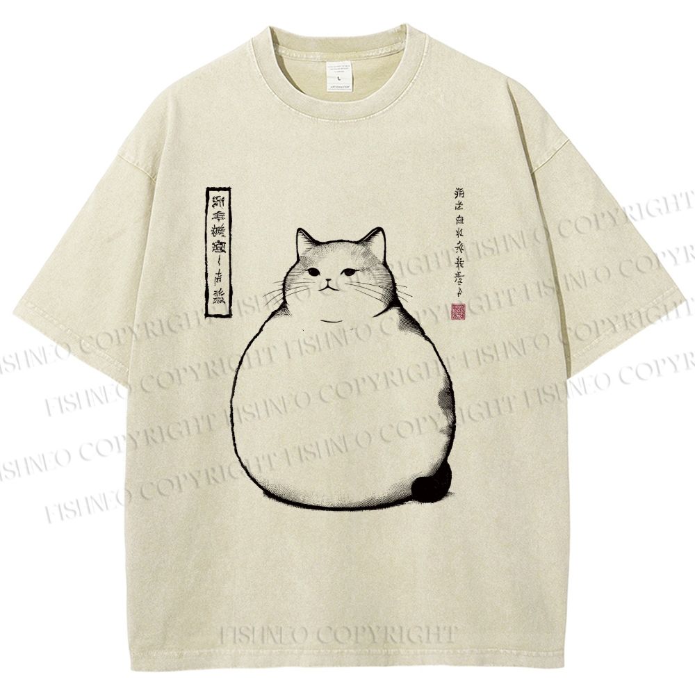 Unisex Chonky Cat Printed Washed Tee