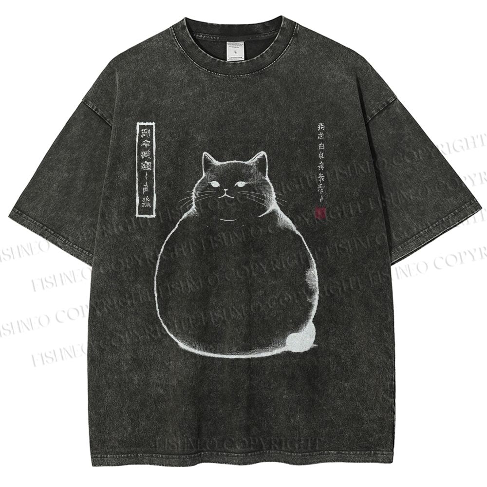 Unisex Chonky Cat Printed Washed Tee