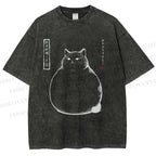 Unisex Chonky Cat Printed Washed Tee