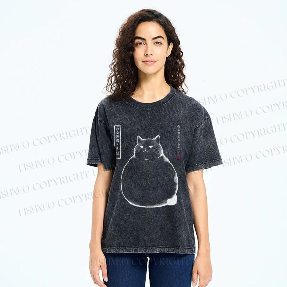 Unisex Chonky Cat Printed Washed Tee