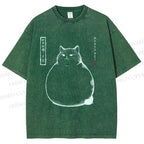 Unisex Chonky Cat Printed Washed Tee