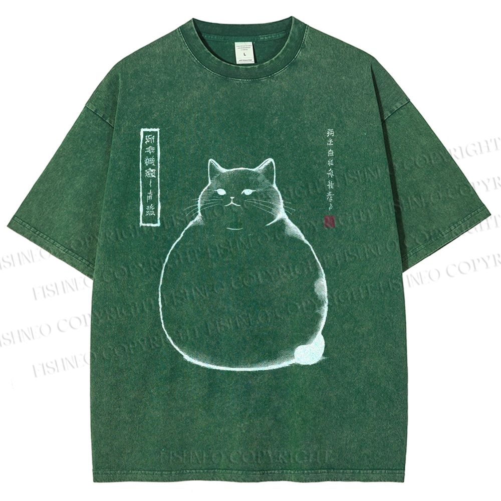 Unisex Chonky Cat Printed Washed Tee