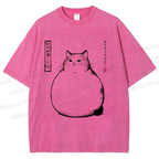 Unisex Chonky Cat Printed Washed Tee