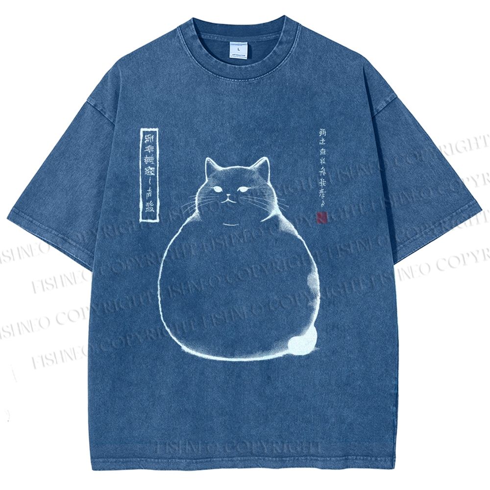 Unisex Chonky Cat Printed Washed Tee
