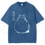 Unisex Chonky Cat Printed Washed Tee