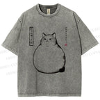 Unisex Chonky Cat Printed Washed Tee