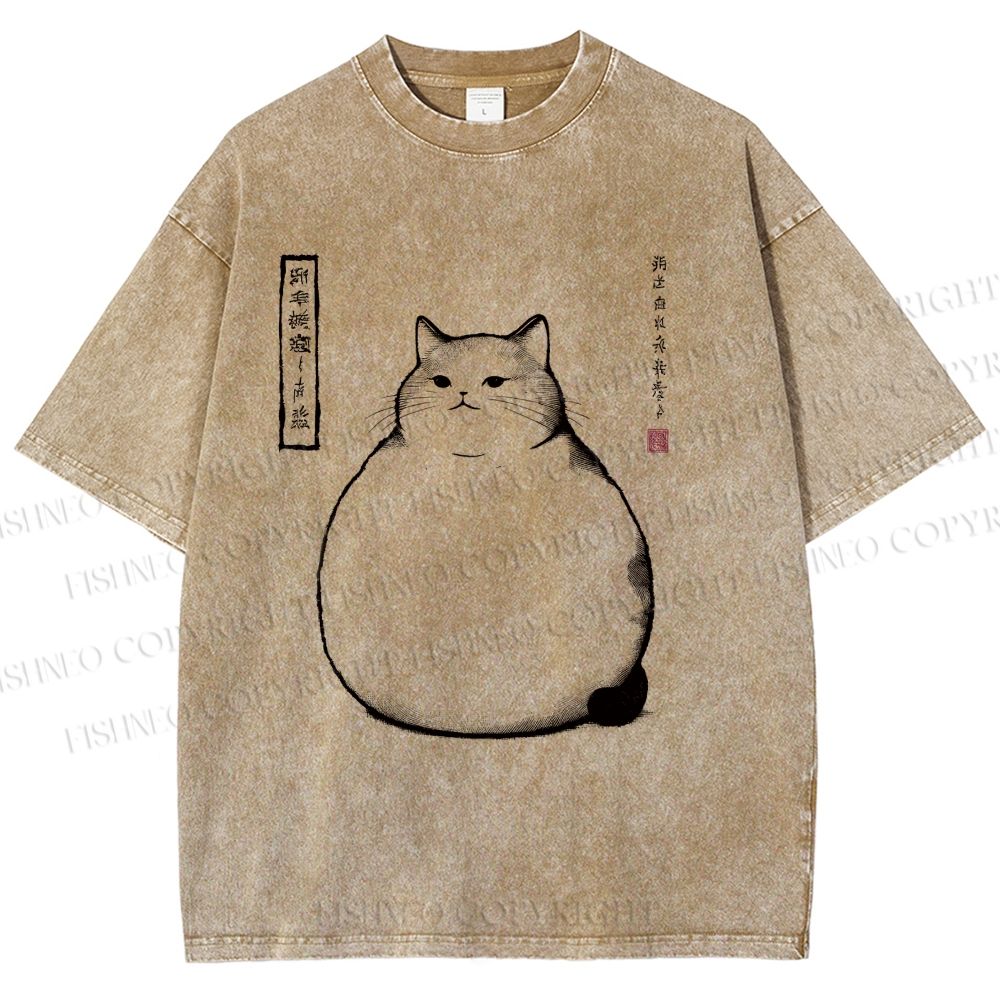 Unisex Chonky Cat Printed Washed Tee
