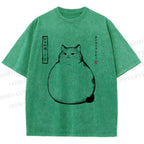 Unisex Chonky Cat Printed Washed Tee