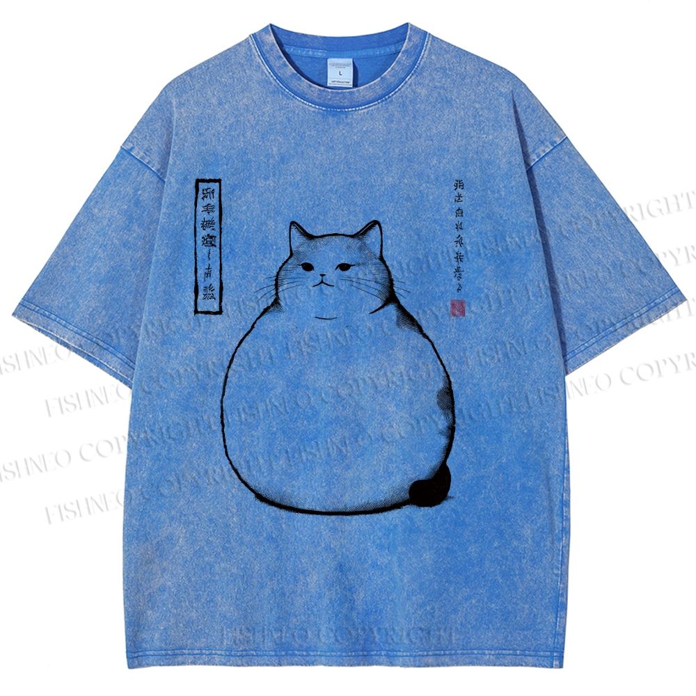 Unisex Chonky Cat Printed Washed Tee