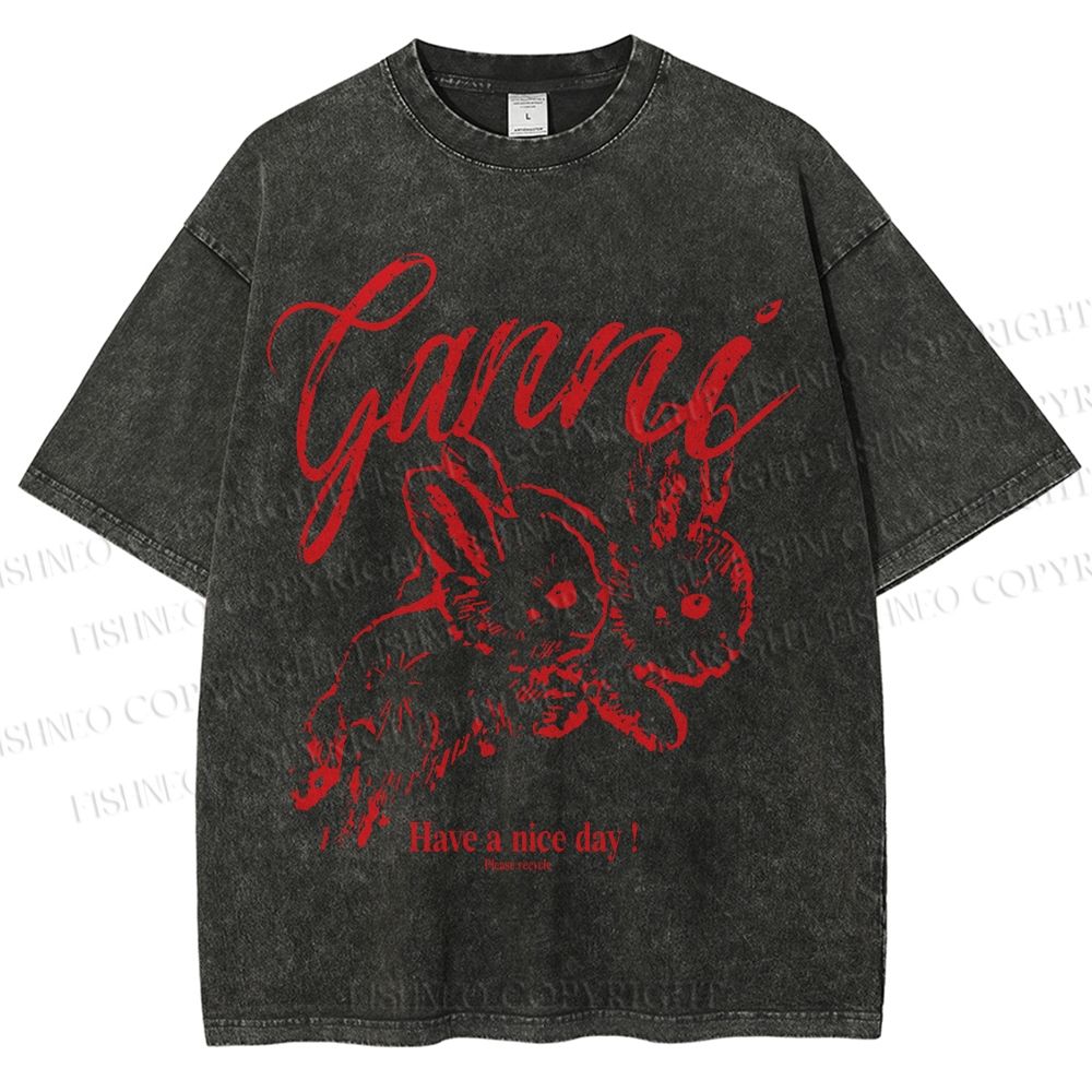 Unisex Relaxing Rabbit Printed Washed Tee