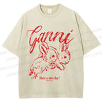 Unisex Relaxing Rabbit Printed Washed Tee
