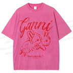 Unisex Relaxing Rabbit Printed Washed Tee