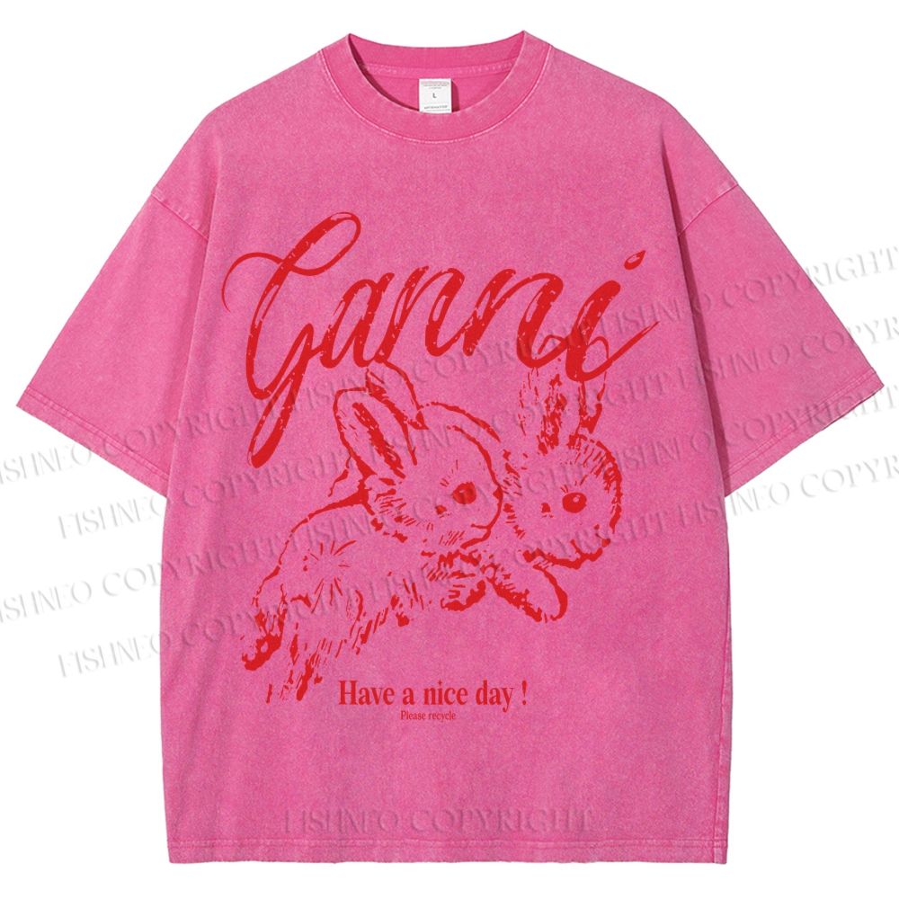 Unisex Relaxing Rabbit Printed Washed Tee